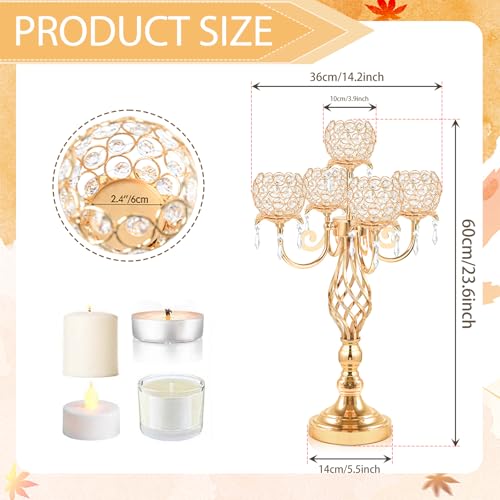 5-Arm Crystal Candelabra Candle Holder Stand with Crystal Bowl R17474