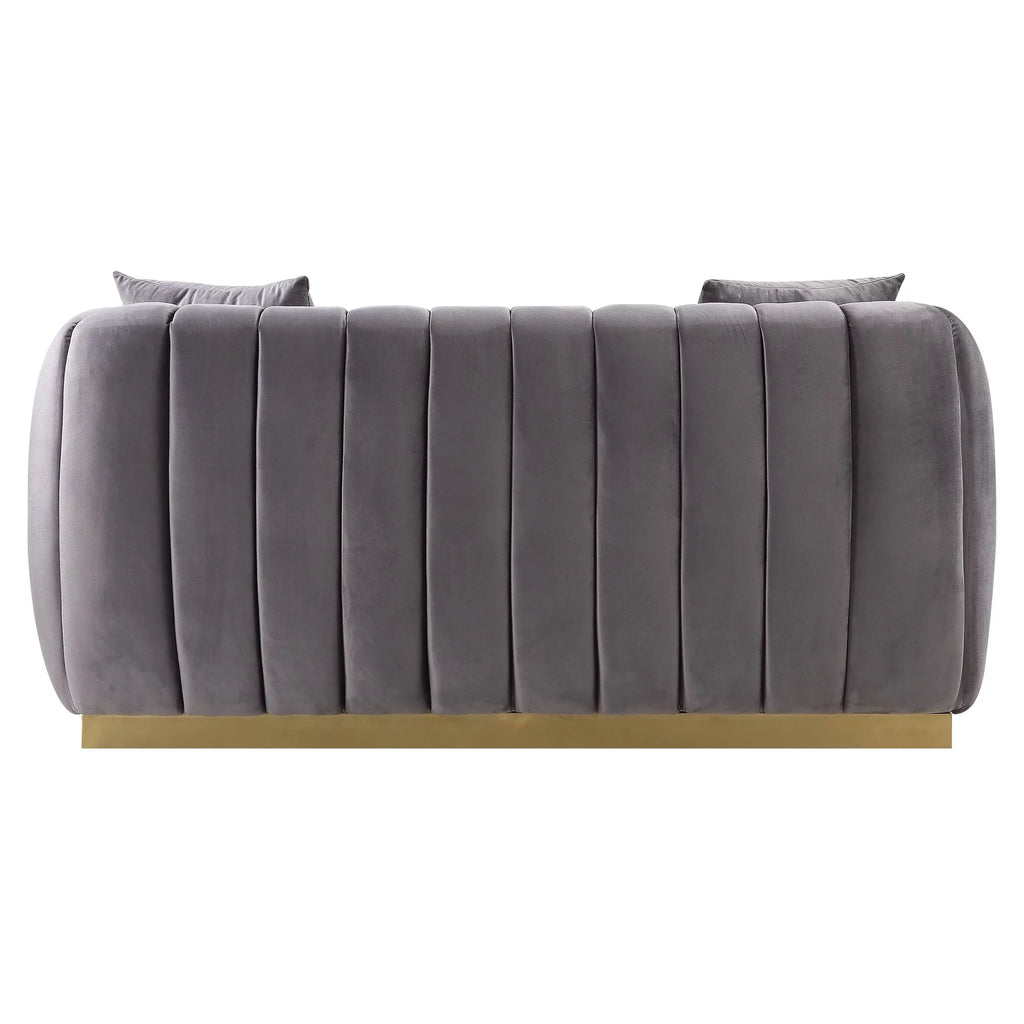 Gray and Gold Tufted Upholstered Loveseat with Pillow O52302