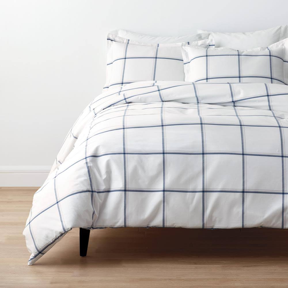 Navy Yarn-Dyed Cotton Percale Twin Duvet Cover E5712