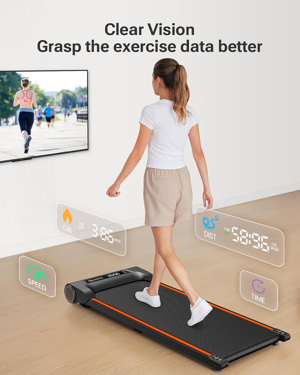 Under Desk Treadmill Walking Pad Portable 2.25HP Orange A987292