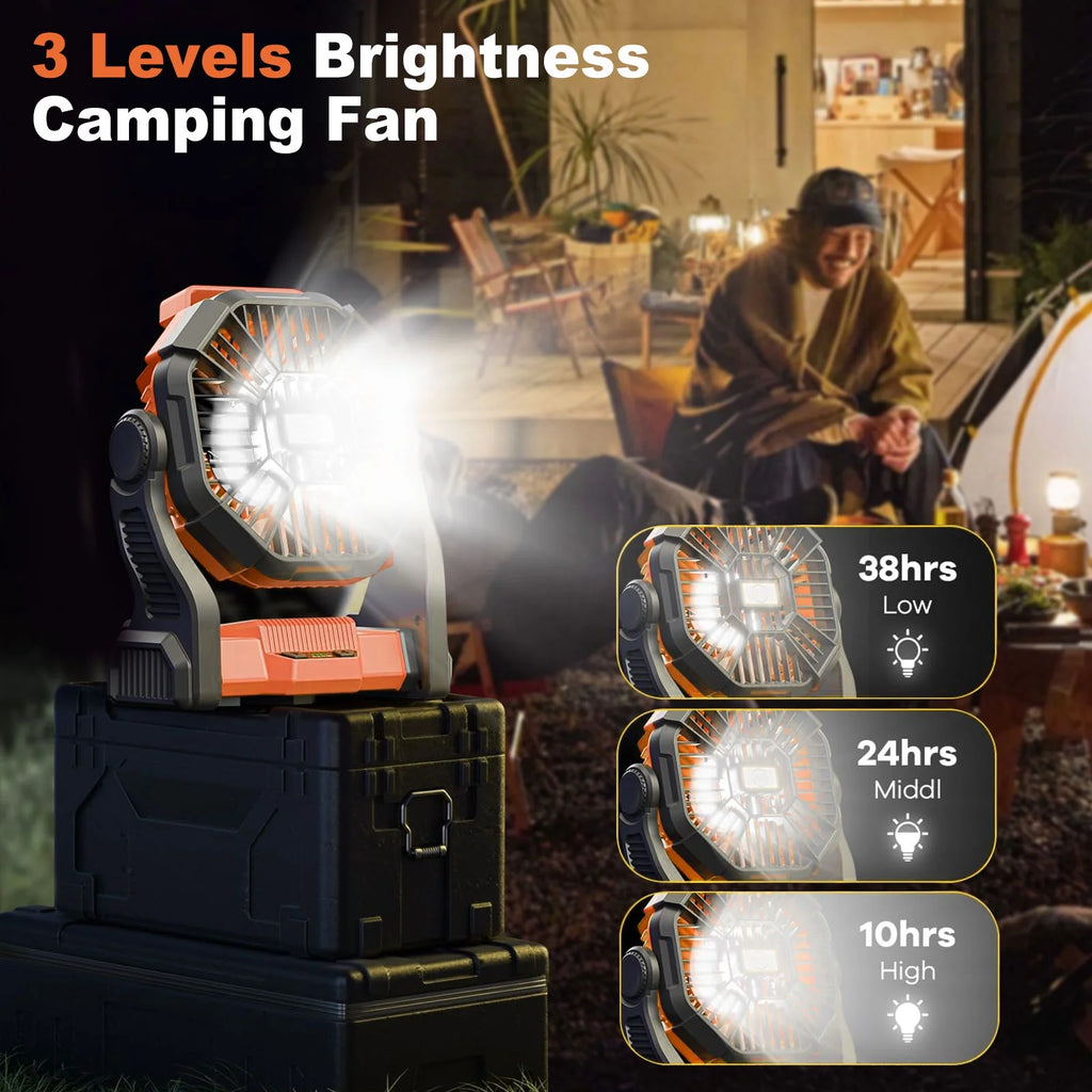 10400mah Portable Rechargeable Camping Fan with LED Lantern B25564