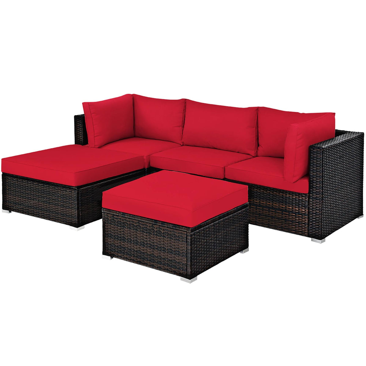 Red 5 Piece Patio Rattan Furniture Set O243885
