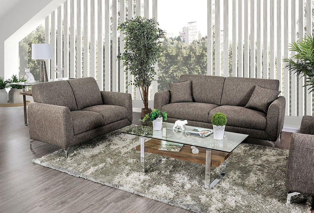 Brown Linen-like Fabric Living Room Set 3pcs D84517