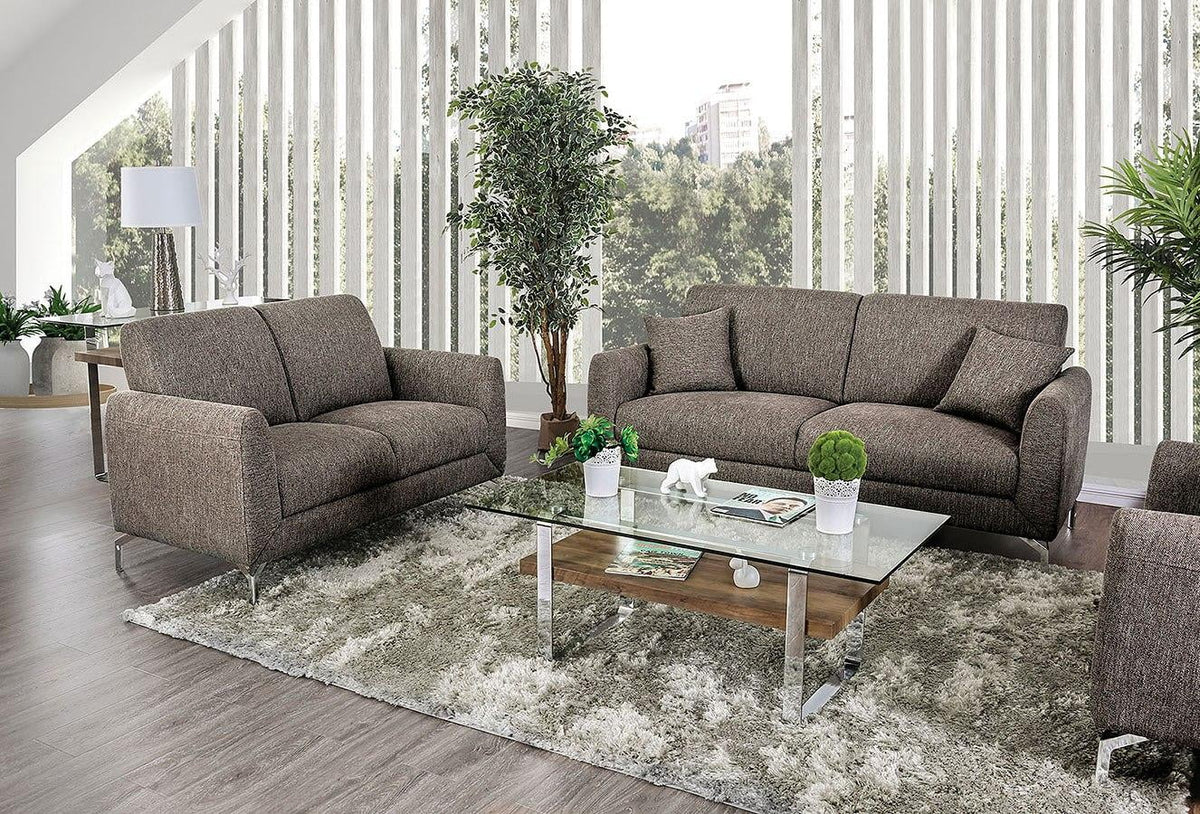 Brown Linen-like Fabric Living Room Set 3pcs D84517