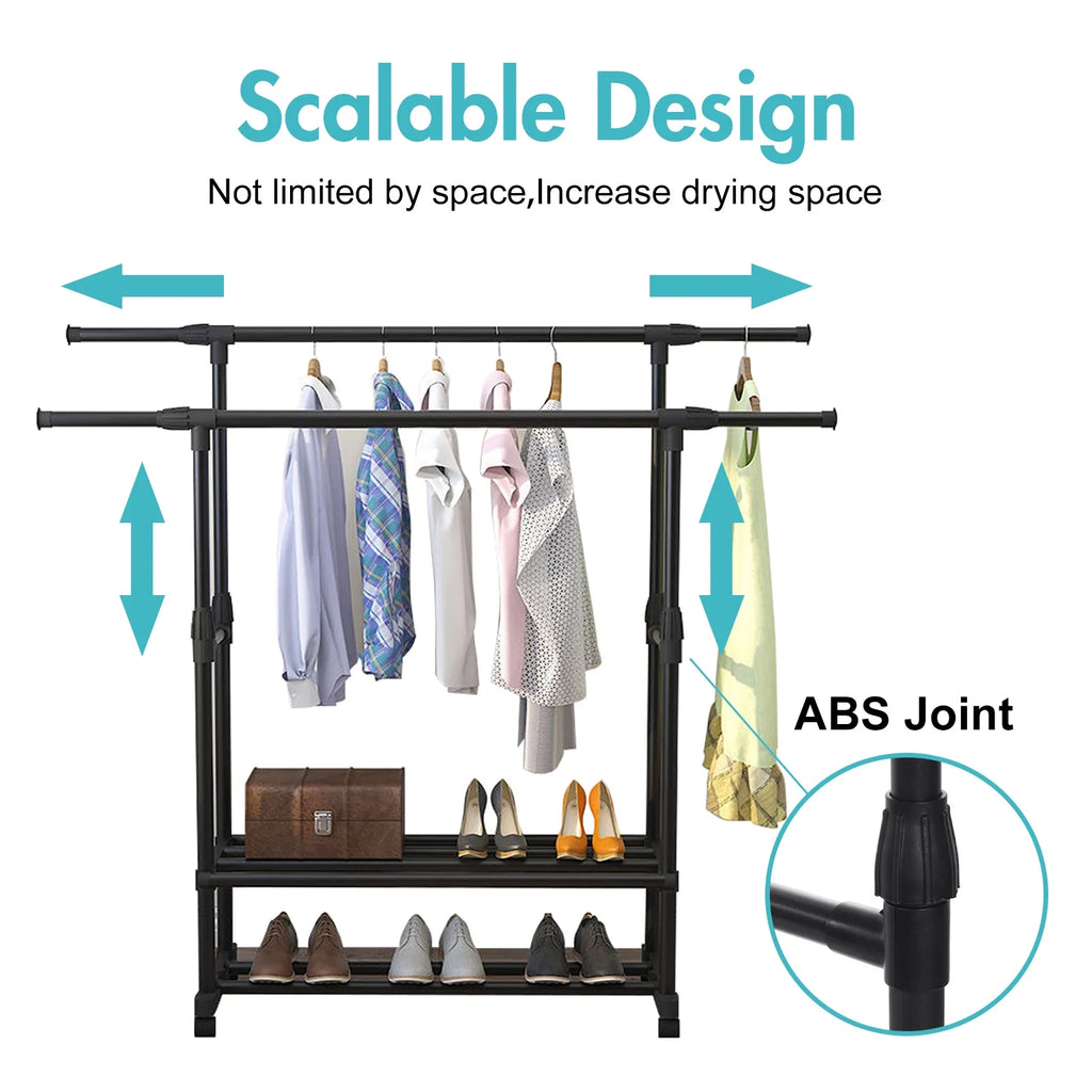 Black Rolling Garment Rack with Bottom Shelves V4720
