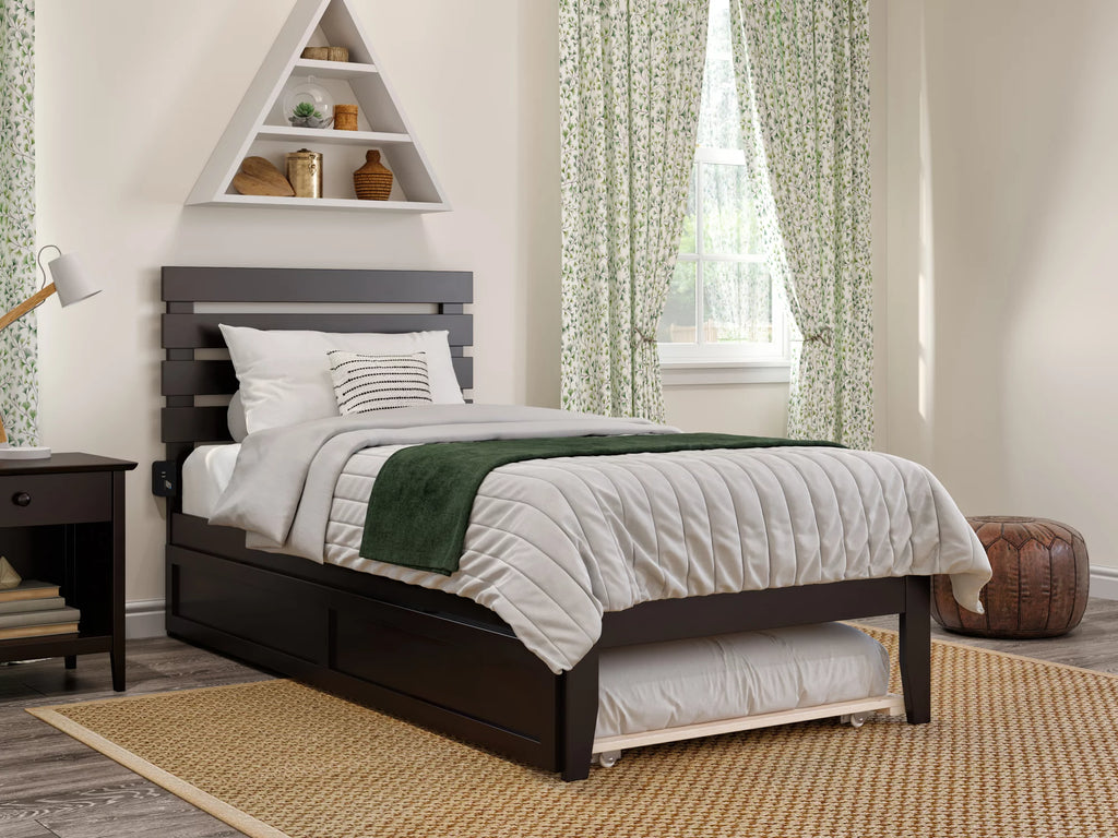 14" Twin XL Wood Platform Bed Frame with Trundle, Espresso D806