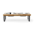 Elevated Wood Double Diner with Stainless-Steel Bowls A4630