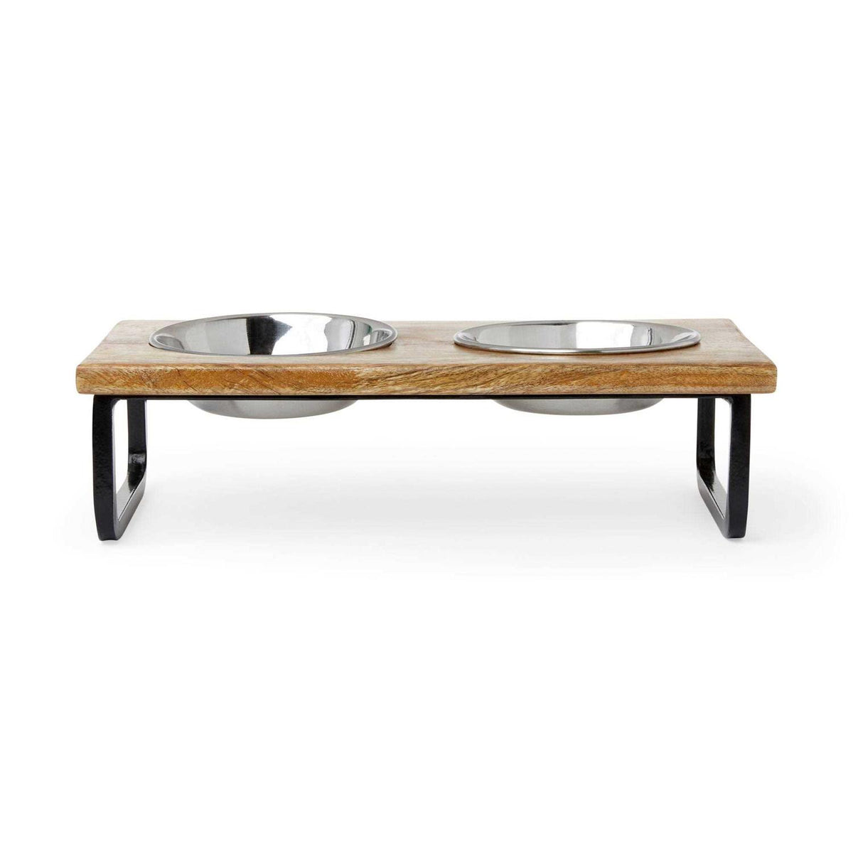 Elevated Wood Double Diner with Stainless-Steel Bowls A4630