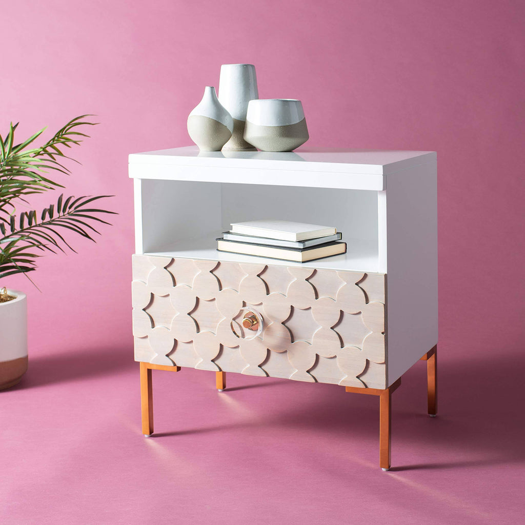 White/Gold 1 Drawer Side Table Q69610