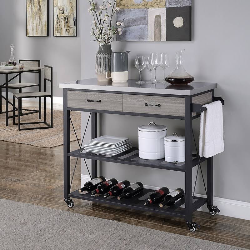 Black Kitchen Cart with Wheels and 2 Drawers T863538