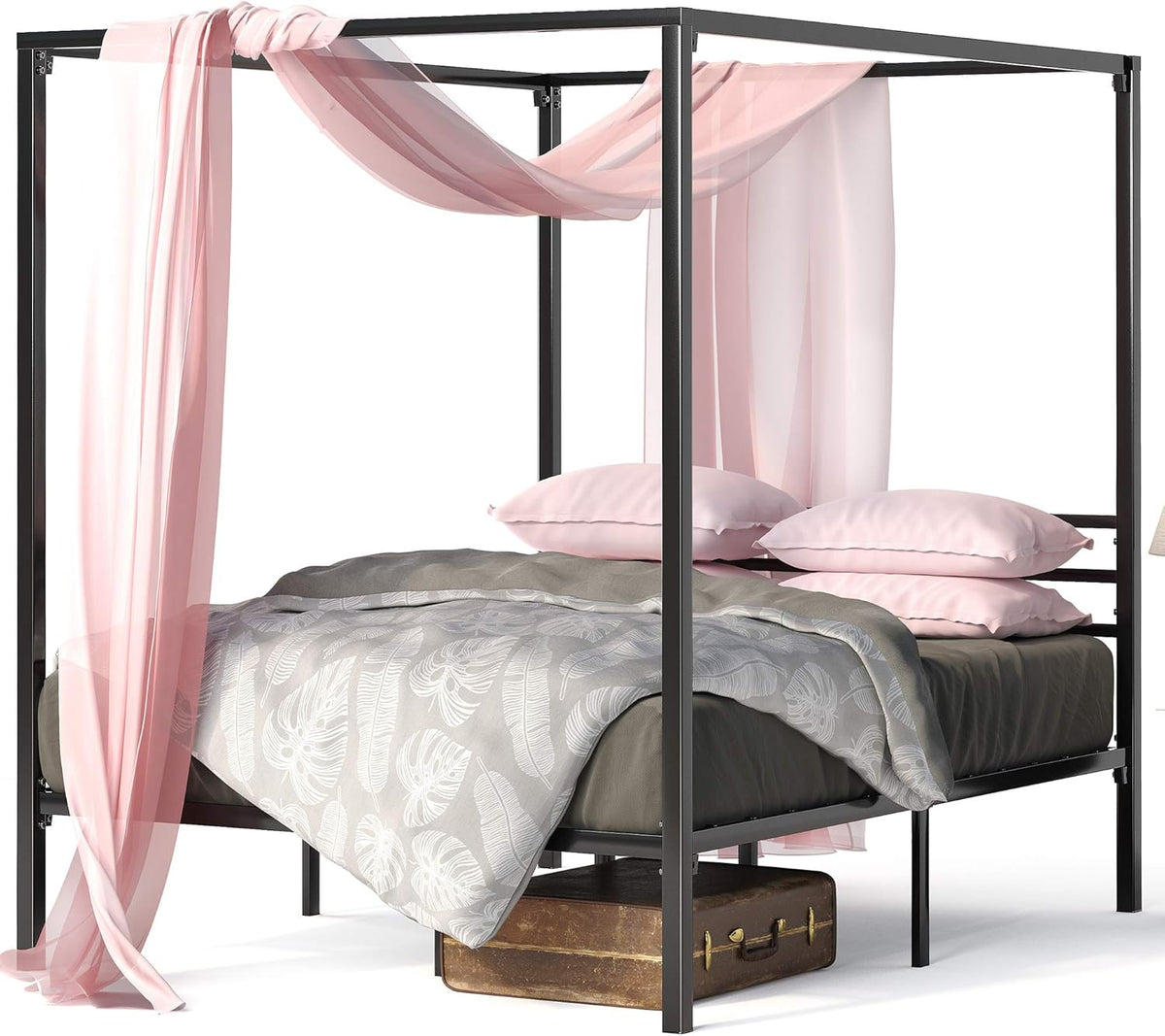 Black Metal Canopy Platform Bed Frame Queen H537562