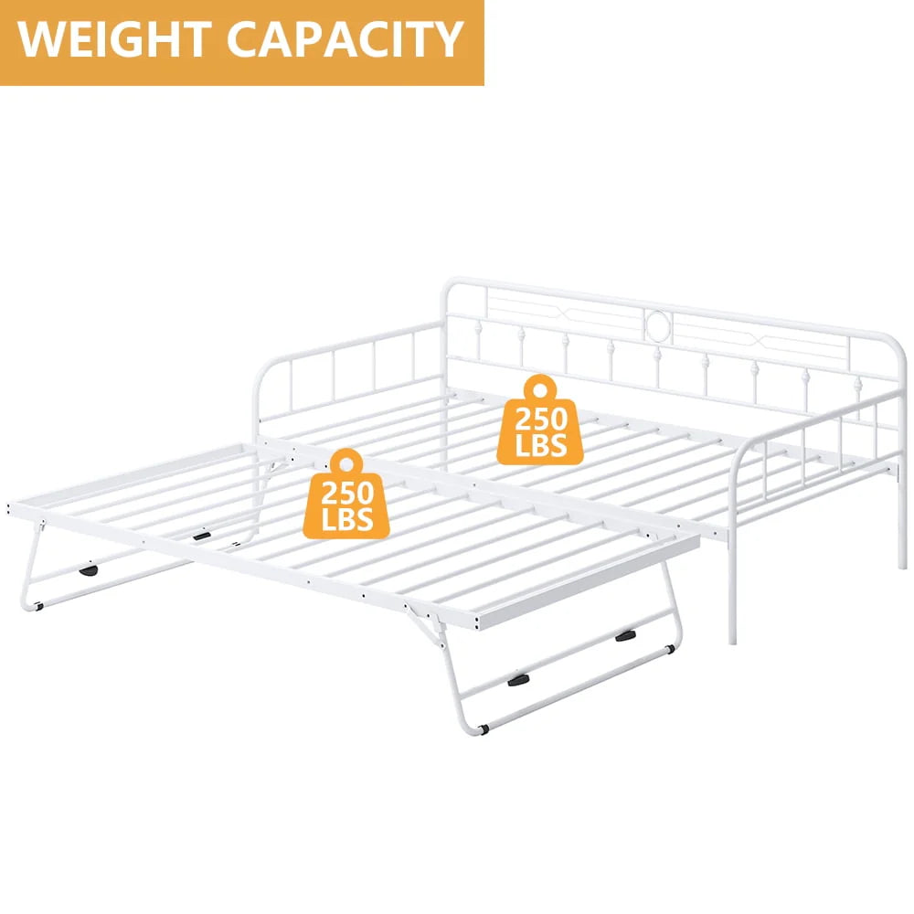 White Twin Size Metal Daybed with Trundle W35705