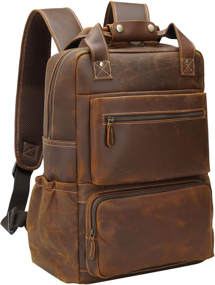 Brown Leather 17 Inch Laptop Backpack X207094