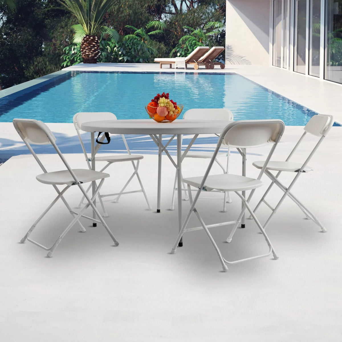 4 Ft White Round Folding Plastic Dining Table O37764