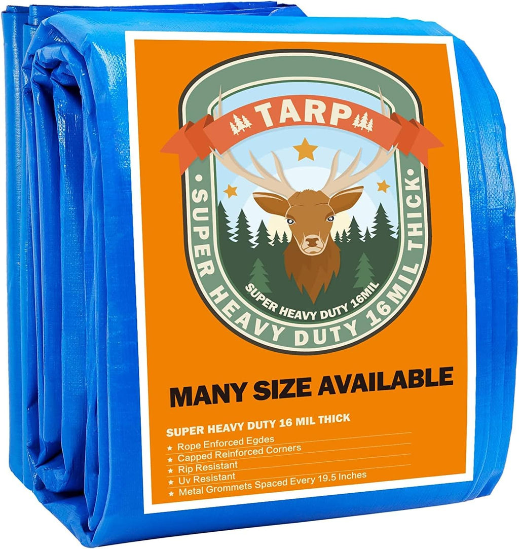 Blue Heavy Duty Waterproof 16 Mil Thick Tarpaulin with Metal Grommets 20x30 E81477