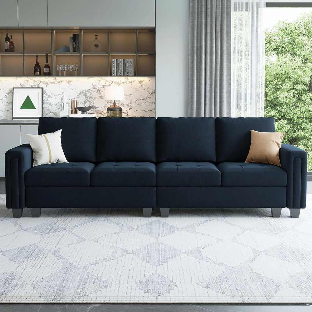 Blue Velvet Modular 4 Seat Sofa Couch Sectional W733452