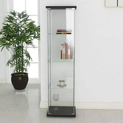 Black Glass Display Cabinet with 4 Shelves L225