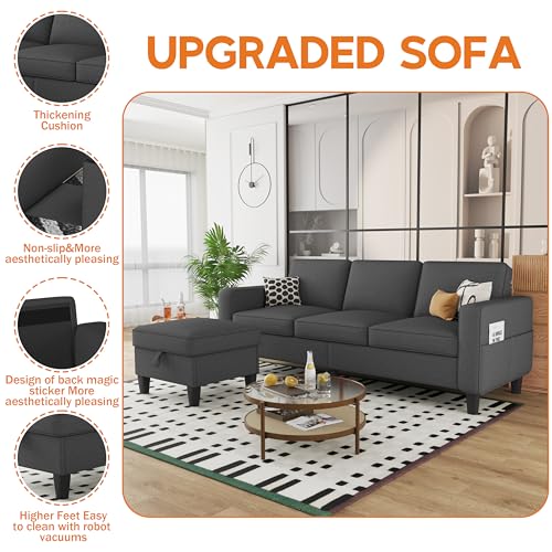 Beige 3 Seat L-Shaped Sectional Sofa with Storage Ottoman L8900