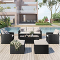 6pcs Outdoor Patio Furniture Set with Coffee Table, Wicker Sofas, Ottomans, Removable Cushions (Beige) V996831
