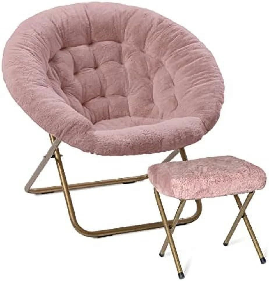 Pink Faux Fur Saucer Chair with Ottoman C499