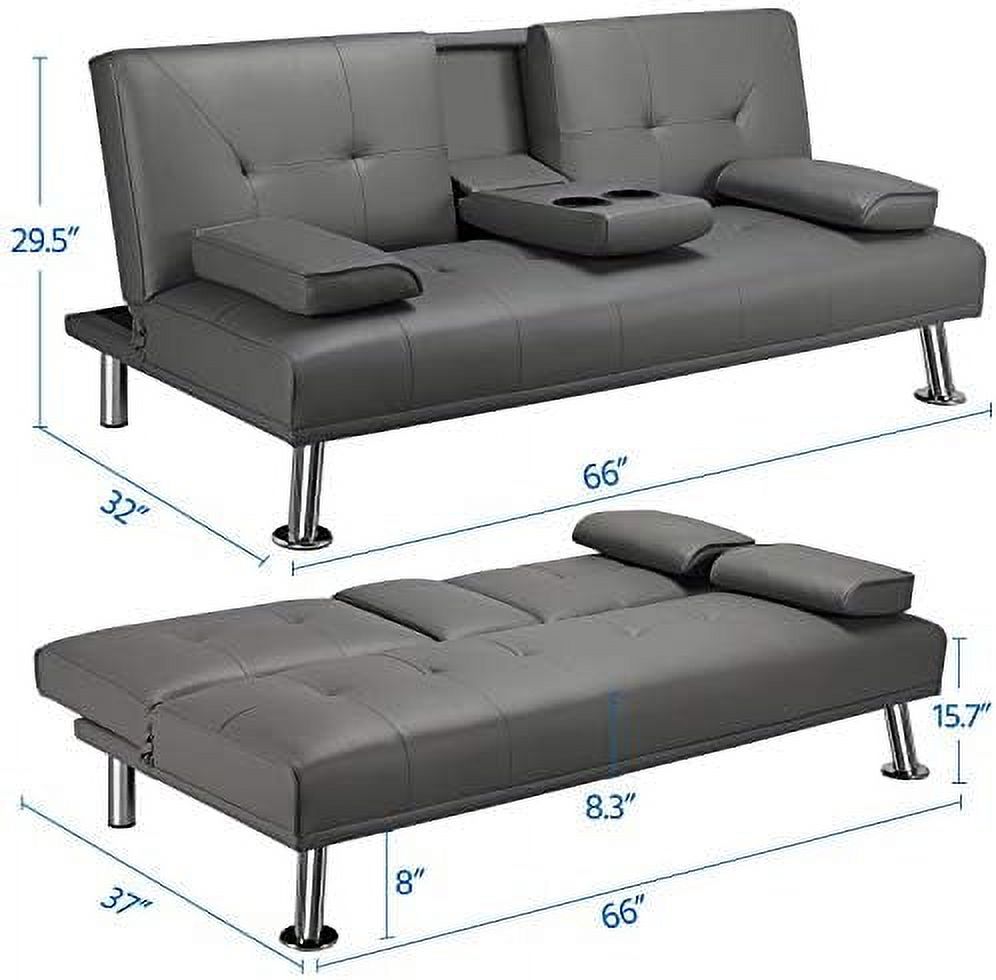 Gray Faux Leather Sofa Bed Futon with Armrest O963
