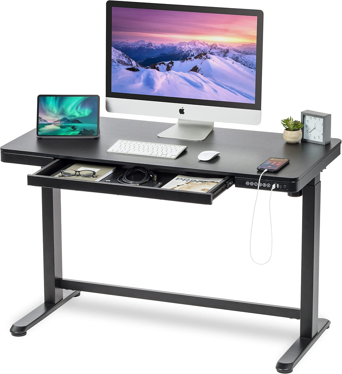48 x 24 Inch Electric Height Adjustable Standing Desk with Drawer and USB Ports B88950
