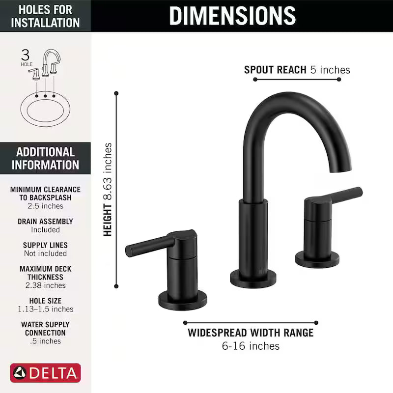Widespread 2-Handle Bathroom Faucet in Matte Black S8749