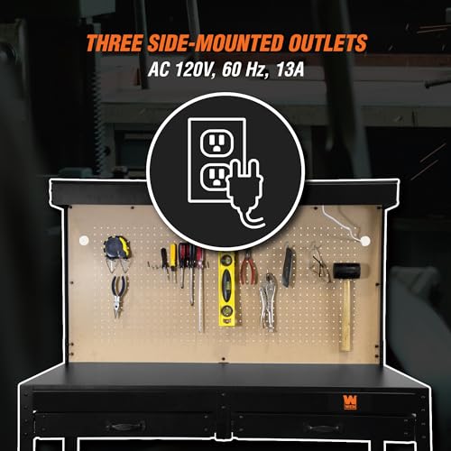 Black 48-Inch Workbench with Power Outlets and Light K45315