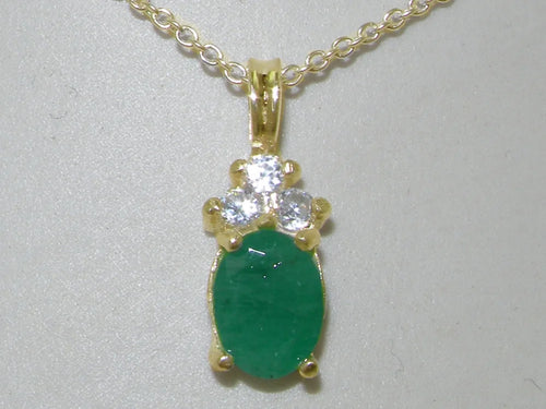 10K Yellow Gold Emerald & Diamond Pendant Necklace J70594