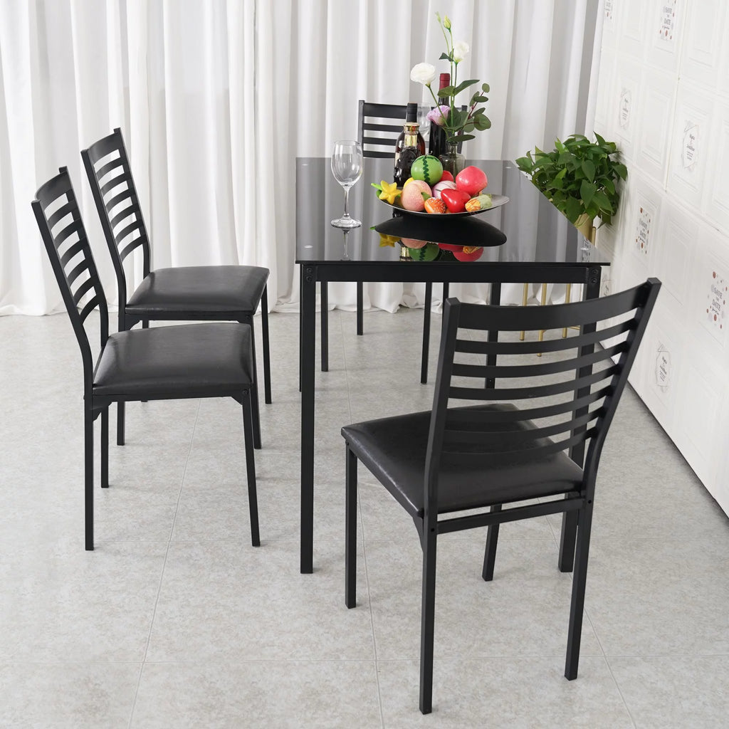 5 Piece Black Dining Table Set with 4 Upholstered Chairs Z930631