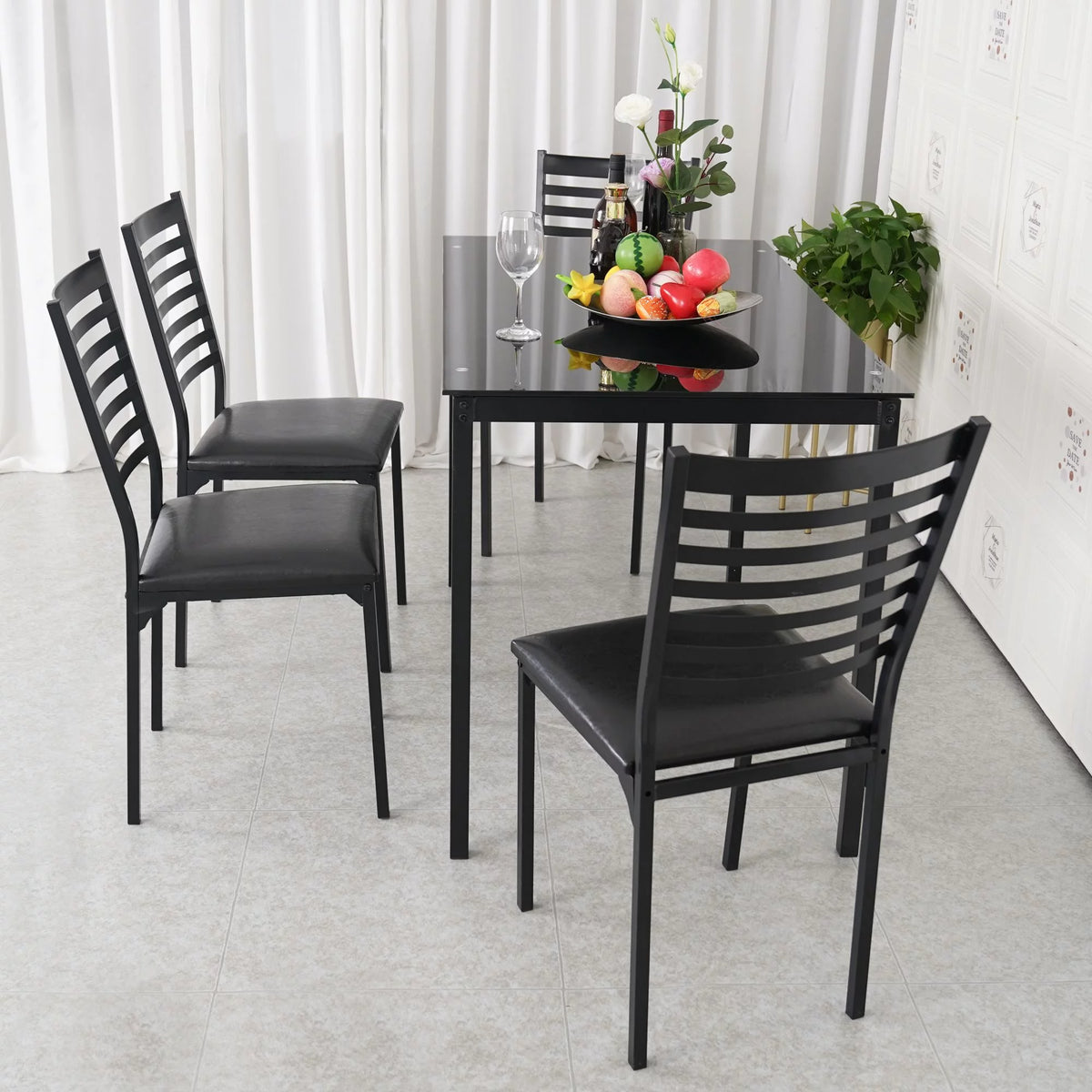5 Piece Black Dining Table Set with 4 Upholstered Chairs Z930631