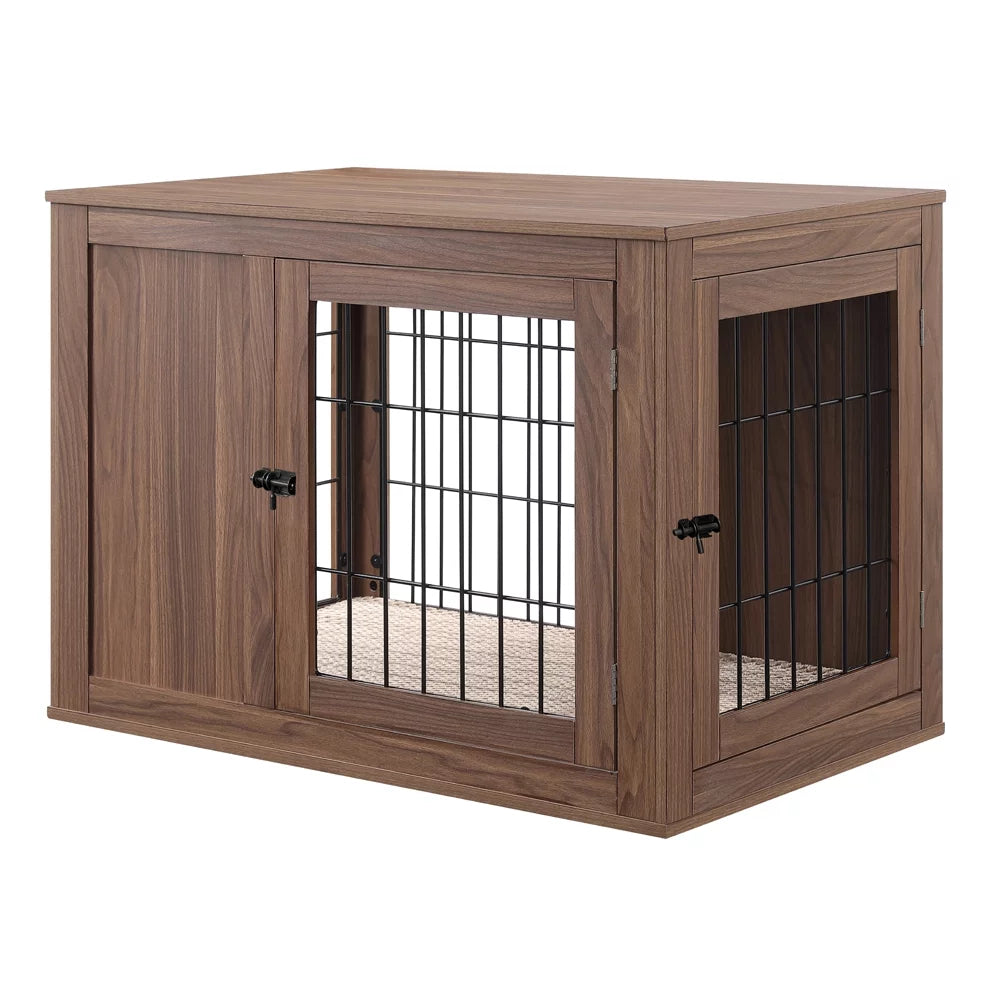 Wooden Wire Dog Crate End Table with Cushion D87436