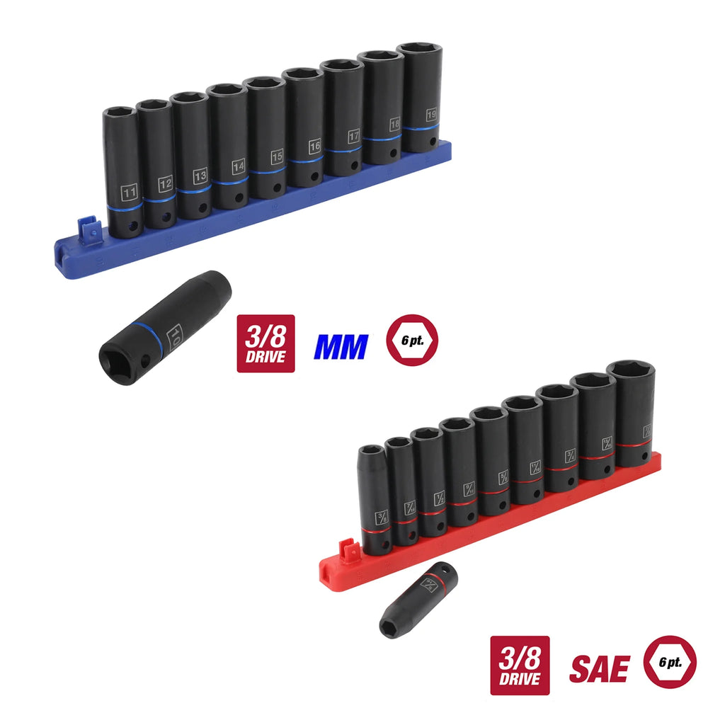 11-Piece 3/8 inch Deep Impact Socket Set MM and SAE O384