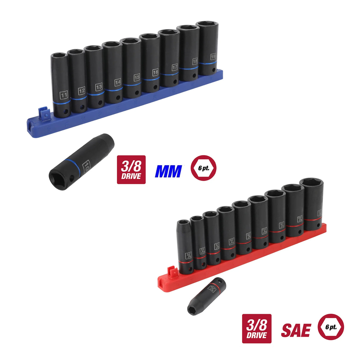 11-Piece 3/8 inch Deep Impact Socket Set MM and SAE O384