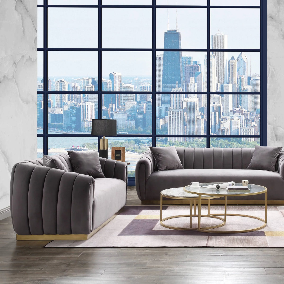Gray and Gold Tufted Upholstered Loveseat with Pillow O52302