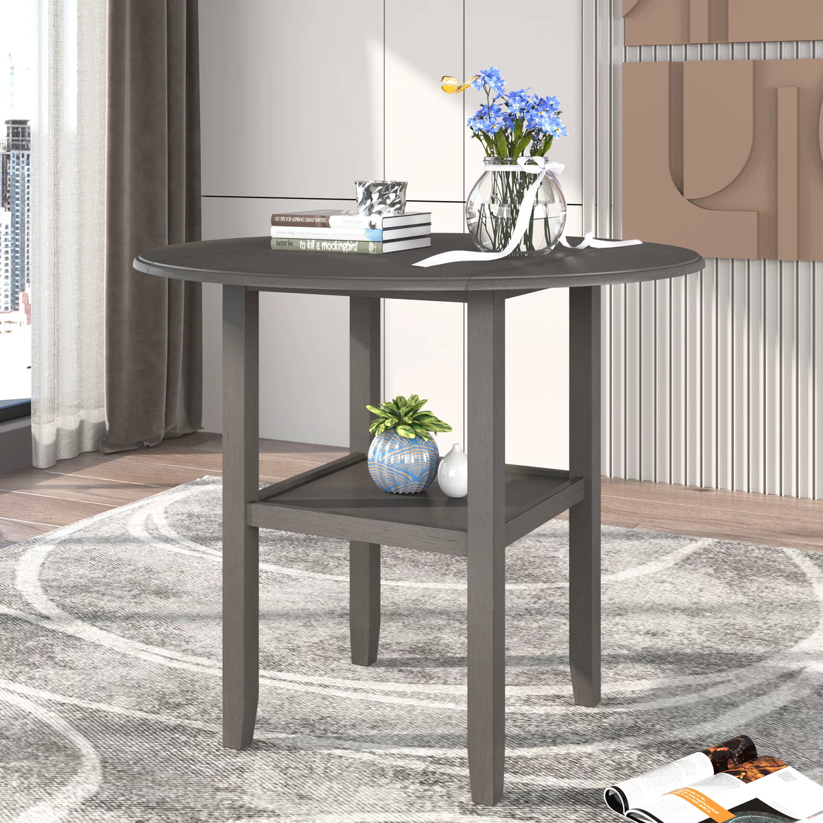 3 Piece Wooden Drop Leaf Dining Table Set with Storage A72512