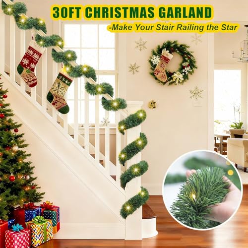 30 Feet 50 LED Battery Operated Pre-Lit Green Garland P83179