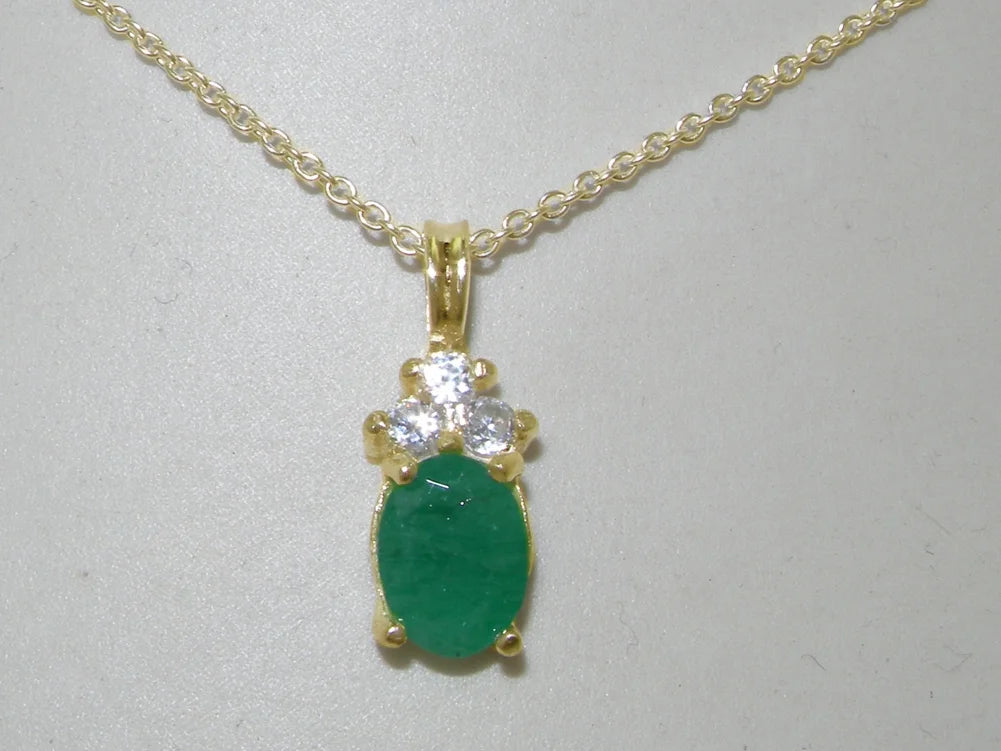 10K Yellow Gold Emerald & Diamond Pendant Necklace J70594