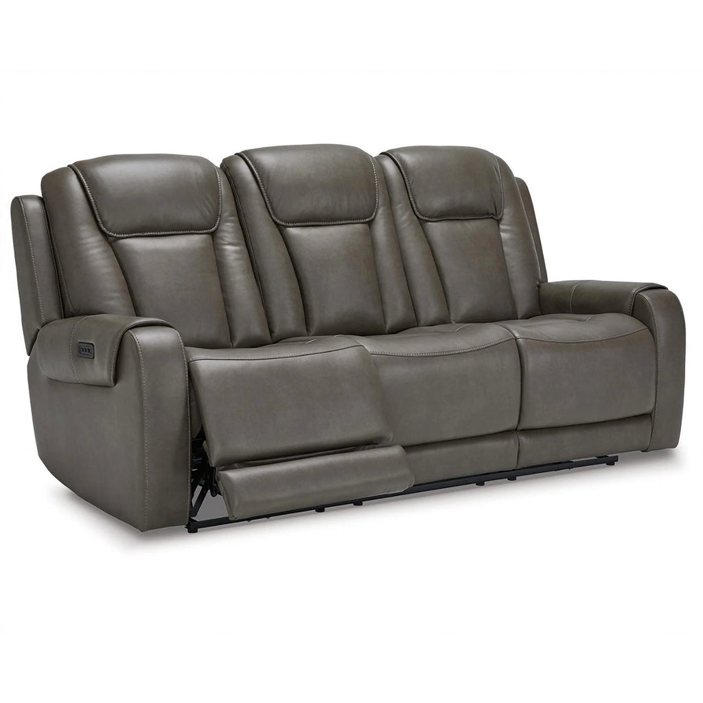 Gray Faux Leather Fabric Power Reclining Sofa A222915