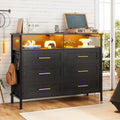 Black 6 Drawer LED Wood Dresser with Charging Station W4128