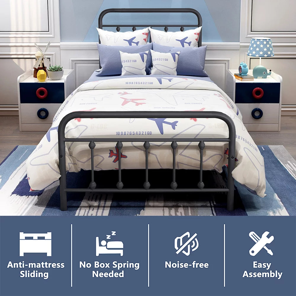 Twin Size Black Platform Bed Frame with Headboard K279838