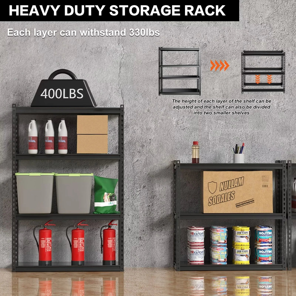Adjustable 4-Tier Metal Heavy Duty Shelving, 2 Pack E4014