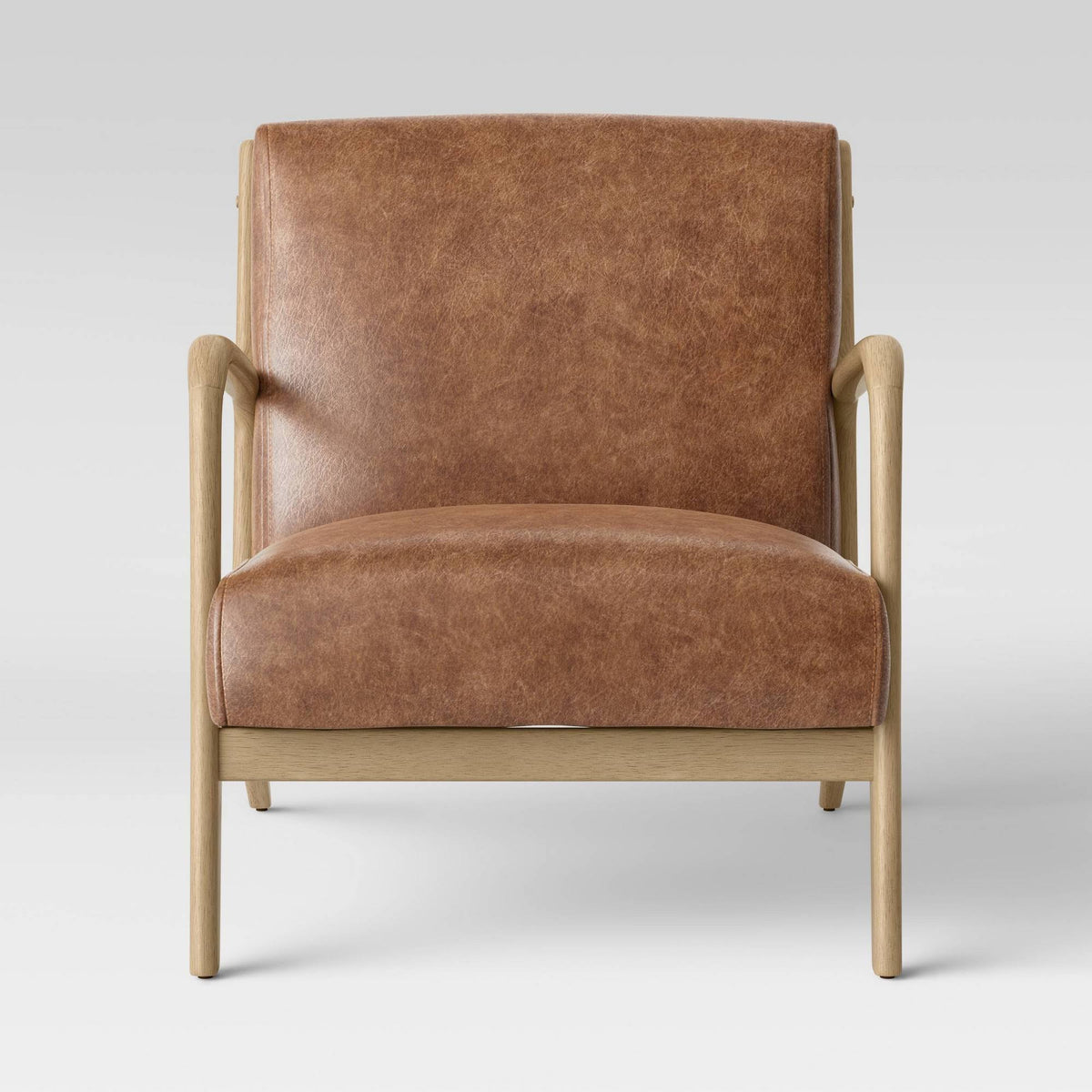 Caramel Faux Leather Wood Armchair C497