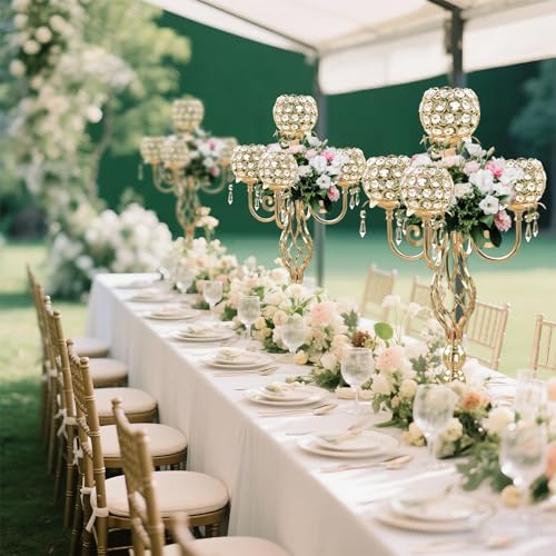 5-Arm Crystal Candelabra Candle Holder Stand with Crystal Bowl R17474