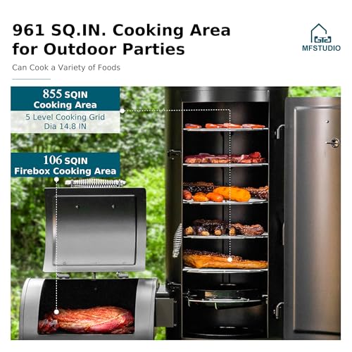 Black Charcoal Grill with Offset Smoker L23368
