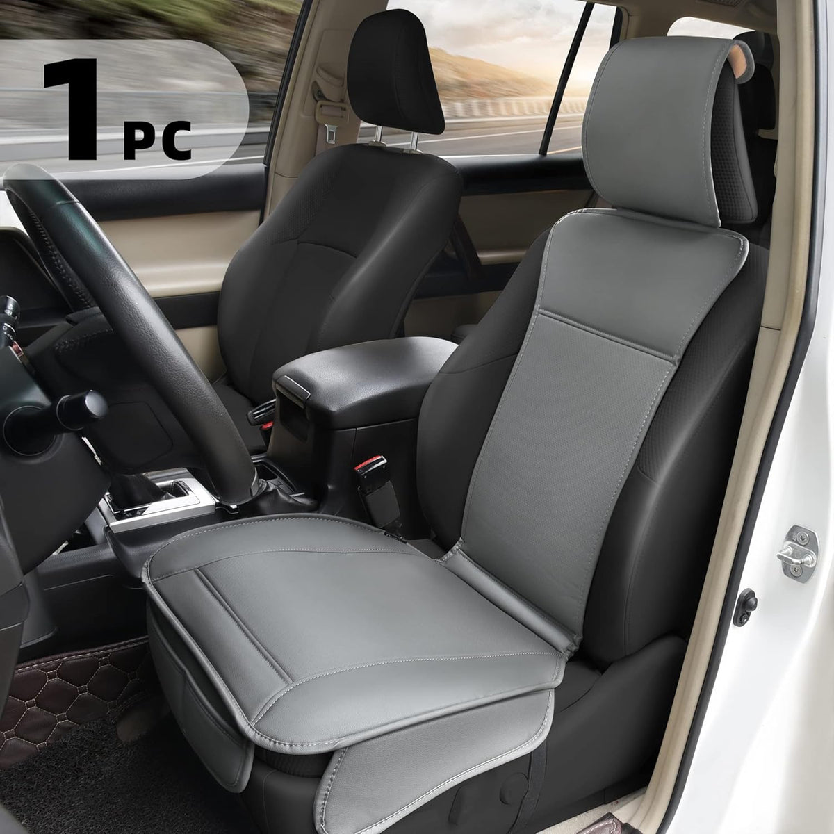 2PC Beige Faux Leather Car Seat Covers O906224