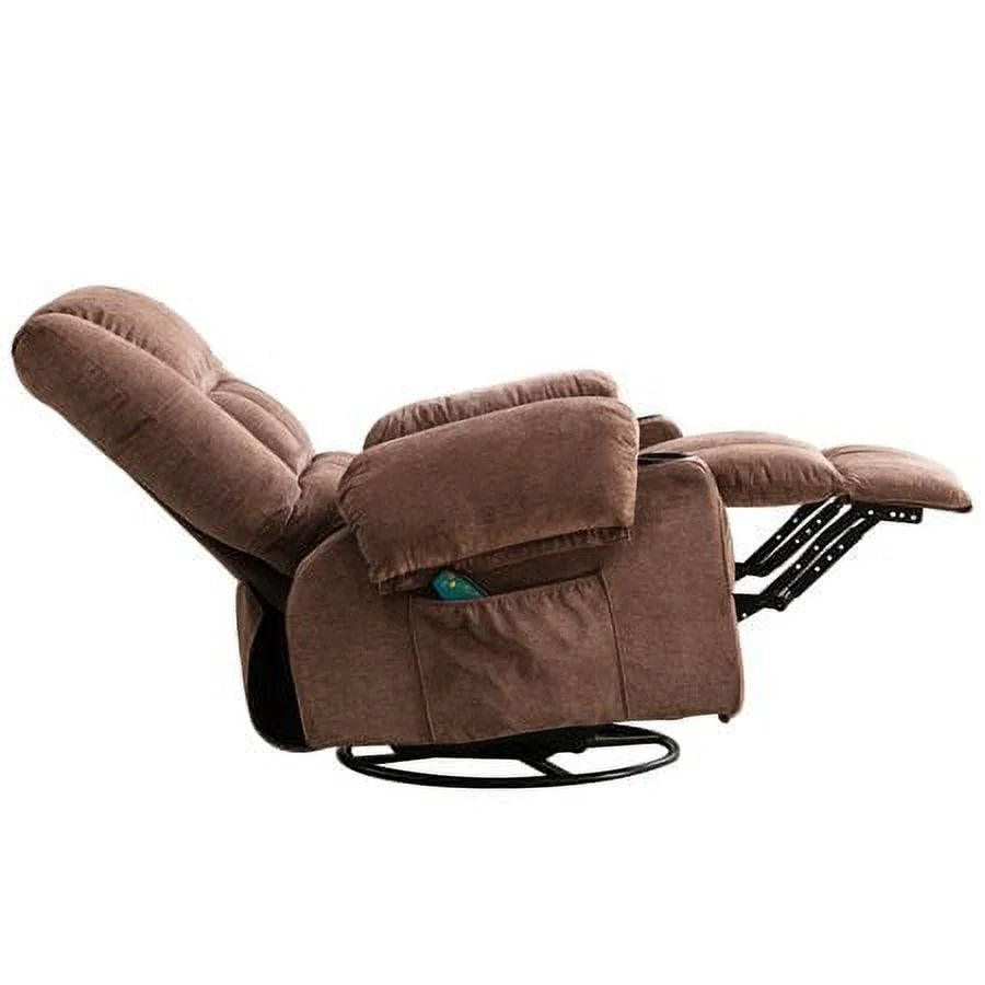 Brown Massage Rocker Recliner Chair with Heat and Cup Holders C442