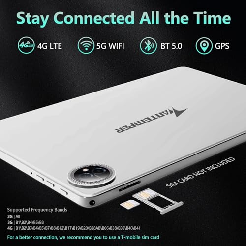 Android 14 Tablet 10 Inch, 4G Cellular, Octa-Core, 128GB Storage + 14(8+6)GB RAM, 1TB Expandable, 5G WiFi, 8000mAh Battery, Bluetooth 5.0, 13MP+8MP Camera, with Keyboard/Case, Silver J80503