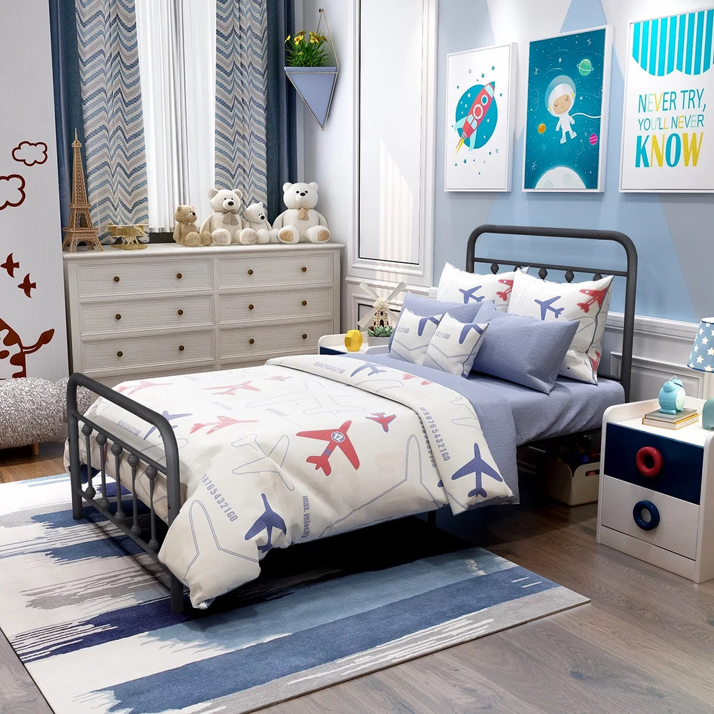 Twin Size Black Platform Bed Frame with Headboard K279838