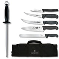 7-Piece BBQ Set with Red Fibrox Pro Handles and Knife Roll A137